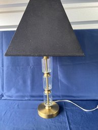 Glass, Brass Table Lamp With Black Shade.