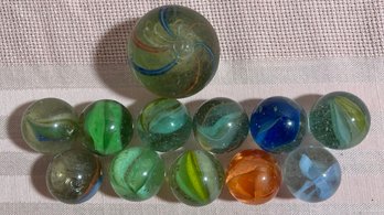 12 Vintage Marbles Including One Shooter
