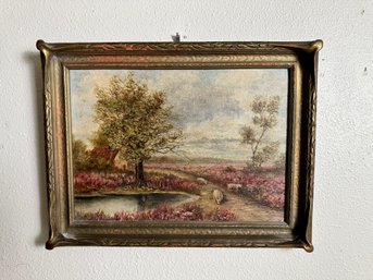 Batwing Frame W/Painting Of Pigs In The Countryside