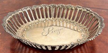 Sterling Silver Reticulated Oval Candy Dish. Monogramed