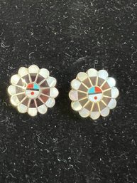 Zuni Mosaic Inlay Sun Pin-pair Of Earrings