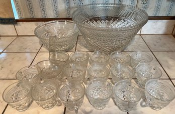 Glass Punchbowl With 2 Bowls One Large One Small