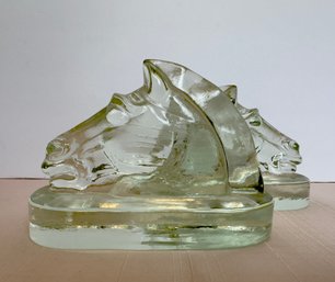 Vintage Glass Horse Bookends