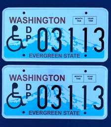 Pair Of Handicapped Washington State License Plates