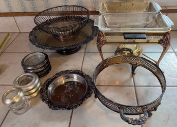 13 Items, Including Coasters, Cake Plate, Chafer, Fruit Dish, Chafer Base, Small Plate.