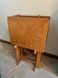 Four Wood TV Trays With Holder