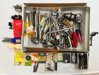 Lot Of Small Drill Bits, Dental Tools, Files, Pin Vices, Chucks Punches And Miscellaneous Hand Tools.