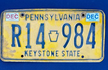 Vintage Yellow Blue Pennsylvania Keystone State License Plate