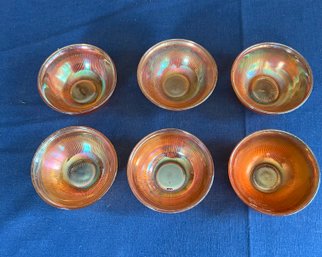 Vintage 6 Berry Bowls, Carnival Glass Marigold With Berries