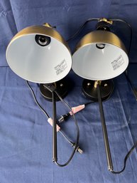 2 Brushed Brass And Black Wall Sconces.