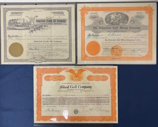 3 Vintage Stock Certificates