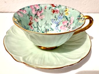 Shelley Chintz Tea Cup And Saucer, Green Oleander Tea Cup