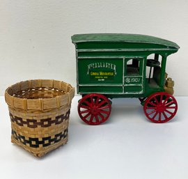 Vintage 1907 Cast Iron Horse Drawn Wagon McCallisters General Mercantile  OHIO And Mini Basket