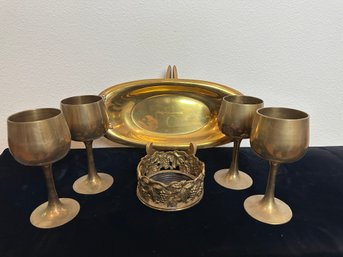 Lot Of Brass Serving Items And Glasses