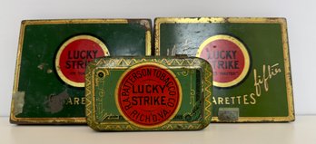 Three Vintage Lucky Strike Cigarette Tins