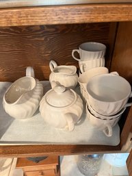 Ironstone Coffee Set With 8 Cups, Cream Pitcher, Sugar Pot And Gravy Boat