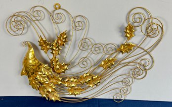 Large Gold Metal Holly Wall Hanging.