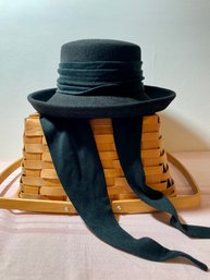 Black Womens Hat With Tie/ By Betmar