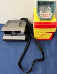 Vintage Argus Previewer For Slides And A Polaroid Spectra System Camera.