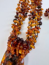 Large Vintage Amber Necklace And Earring Set