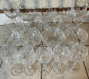 11 Champagne, 5 Sherry &2 Goblets. Made In Hungary Genuine Leaded Glassware