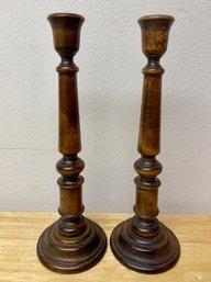 Pair Of Vintage Turned Wood Candlesticks ~ Cornwall
