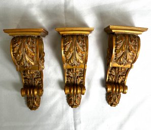 Set Of 3 Gold Ornate Drapery Sconce