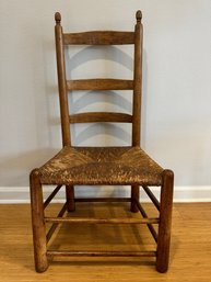 Primitive Ladder Back/Slat Back  Rush Seat Chair With Lemon Shaped Finials