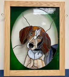 Framed Stained Glass Dog