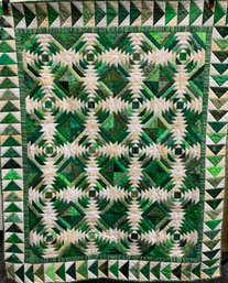 Green, White & Cream Hand Stitched Quilt