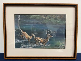 Nature Scene Of Deer, Framed & Matted Art