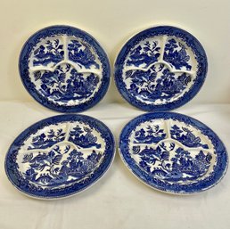 Set Of 4 Blue Willow Divided Dinner Plates ~ Made In Japan