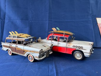 2 Surfer Cars, 57 Woodie And A Old Sedan.