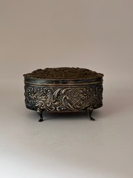 Antique Repousse Silver Footed Trinket Box