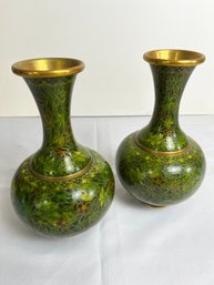 Vintage Green Cloisonne Vases