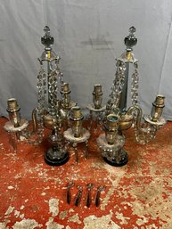 Pair Of Crystal And Brass Candelabras.