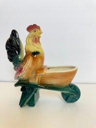 Royal Copley Rooster With Wheelbarrow Planter