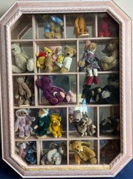 Lot Of 24 Bears And 2 Monkeys In A Mirrored Shadowbox.