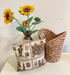 Lot Of 3 Household Decor: Sunflower Bouquet Grass Woven Basket Throw Pillow