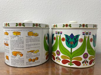 2 Vintage Bisquick Tin Covered Containers.