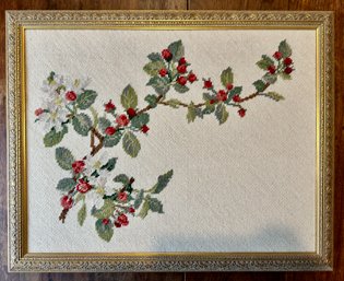Antique Needlepoint Flowers Gold Frame