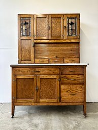 Antique Kitchen Queen With Stained Glass And Enamel Top-Local Pick Up