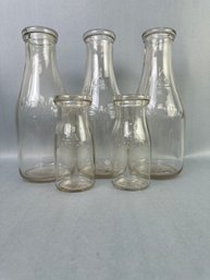 5 Milk Bottles - 3 Are 1 Quart & 2 Are Half Pint