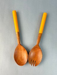 Teak And Bakelite Serving Spoons