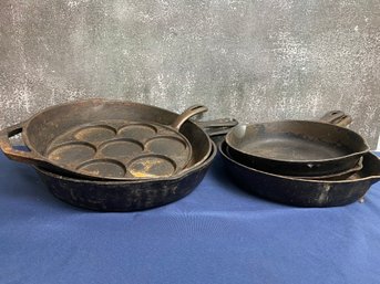 6 Vintage Cast Iron Pans - 1 Is Wagner- 1 Is Lodge - 1 Made In USA