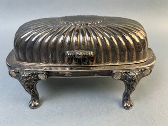 F B Rogers Silver Plate Footed Hinged Lid Butter Dish.