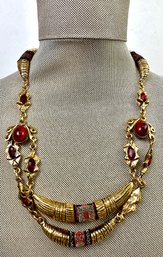 Thelma Paris Gold Tone Necklace With Red Stones