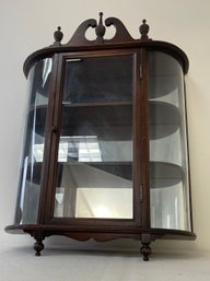 Vintage Ferguson Wood Curved Glass Curio Display Case Mirror Wall Two Shelf Cabinet