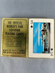 2 Vintage Sets Of New York Worlds Fair Playing Cards Depicting 52 Exhibits.