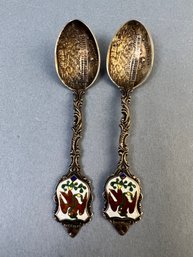 2 - 925 Silver Souvenir Spoons From Chapultepec Mexico.